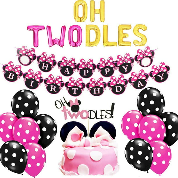 Geloar Oh Twodles Birthday Party Supplies Oh Twodles Birthday Balloons Minnie Mouse Happy Birthday Banner for Minnie 2nd Birthday Party Supplies Second Girl Minnie Mouse Birthday Party Decoration 